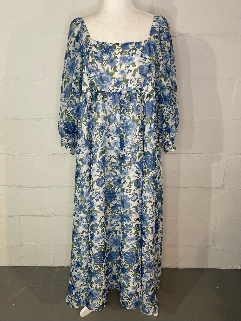ARULA Blue & White Floral Square-Neck Maxi Dress